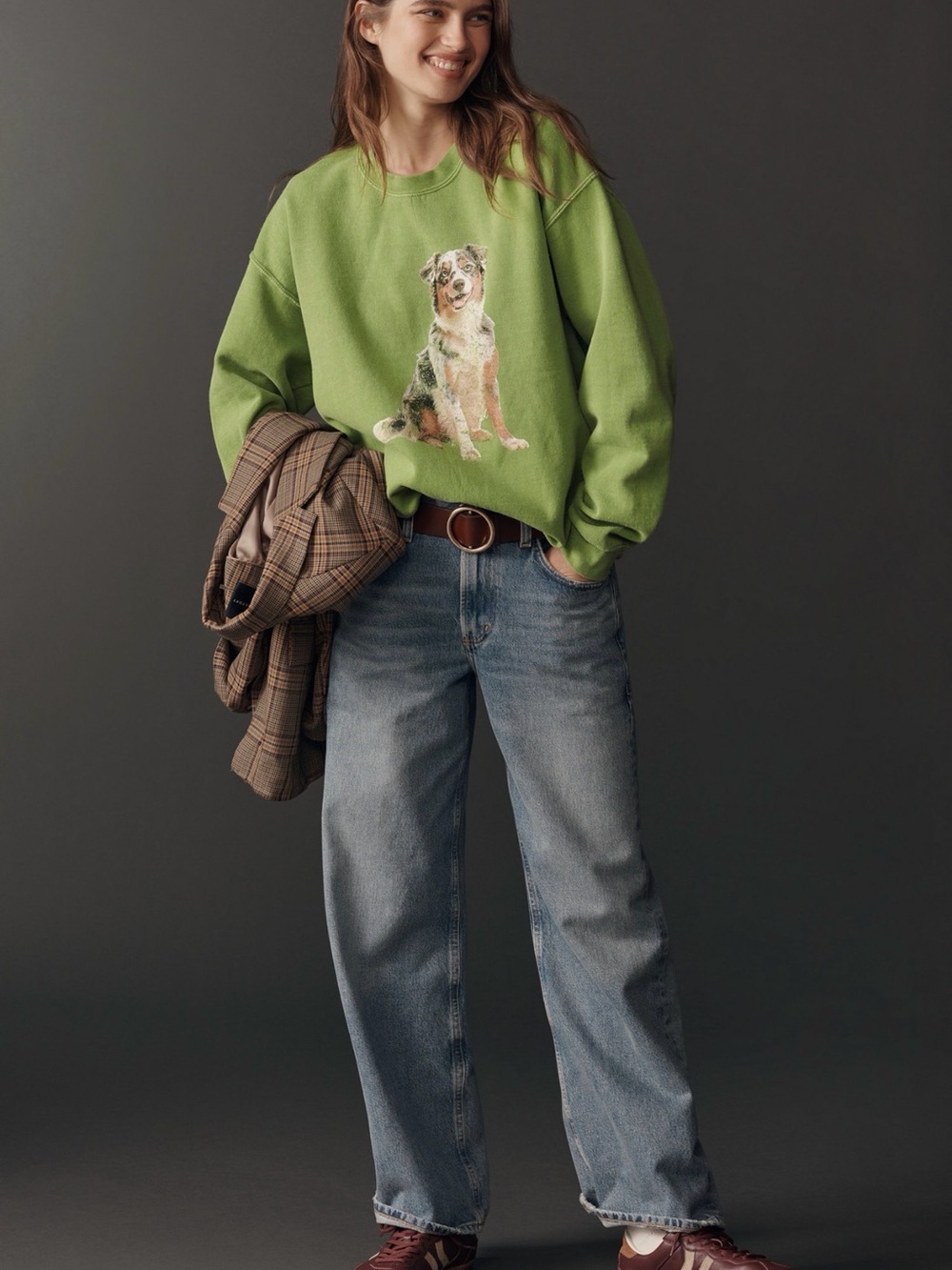 Anthropologie Olive Green Austrailian Shepard Crewneck Sweatshirt - Picture 2 of 8